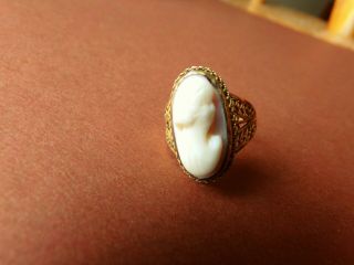 Antique Victorian 14k Yellow Gold Hand Carved Cameo Filigree Ring 2.  9 Grams