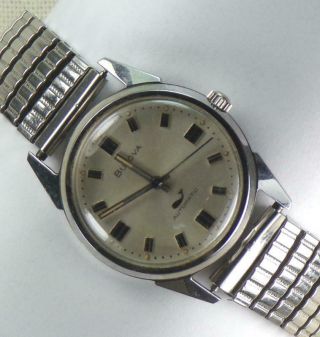 Vintage 1971 Bulova Sea King Stainless Steel Automatic Mens Whale Watch 2g