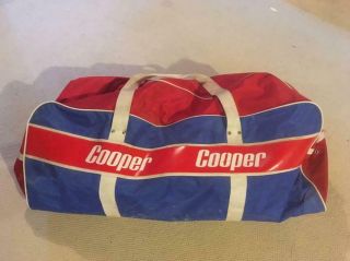 Vintage Cooper Hockey Bag Round Duffel Bag Red White Blue 36 X 16 X 14 "