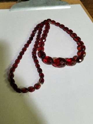 Vintage Art Deco Cherry Amber Bakelite Faceted Graduated Beaded Necklace 24 ",