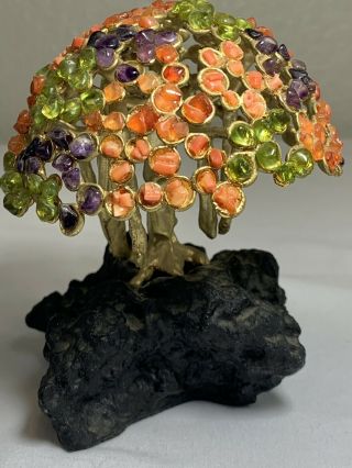 Vintage Hawaiian Hawaii Pele Statue Figurine Tree Gems Coral Amethyst Lava Rock