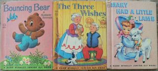 3 Vintage Rand Mcnally Jr Elf Books The Three Wishes,  Mary Had A Little Lamb,