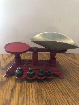 Vintage Red Cast Iron Candy Scale
