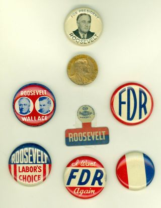 6 Vtg 1932 - 40 President Fdr Roosevelt Campaign Pinback Buttons 1 Pinback Labor