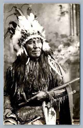 American Indian Chief W/ Pipe Antique Real Photo Postcard Rppc Miller Gordon Ne