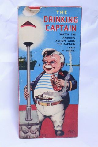 Vintage S&e Japan Tin Battery Operated The Drinking Captain Sailor W/ Box