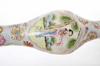 Vintage Chinese Canton Enamel Cloisonne Vase Lady Figure Figurine Wood Stand 2