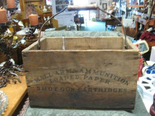 Antique Ace Small Arms Shot Gun Cartridge Ammunition Wooden Crate Box W/ Handle