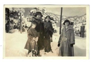 Vintage Rppc Photo Postcard Pretty Women Girls Snow Coat Fur Hat Mountains