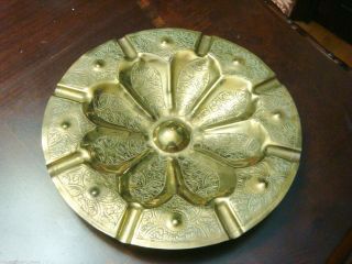 Brass Hammered Antique Gold Large Embossed Shallow Ashtray[ Officemet]