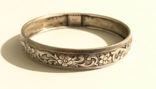 Vintage Beau Sterling Silver Floral Etched Bangle Bracelet