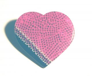 Vintage Lea Stein Paris Pink/black/white Pearlized Heart Pin 1 1/8 " France