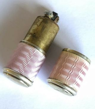Antique Art Deco Silver Pink Guilloch Enamel Lighter,  Sterling