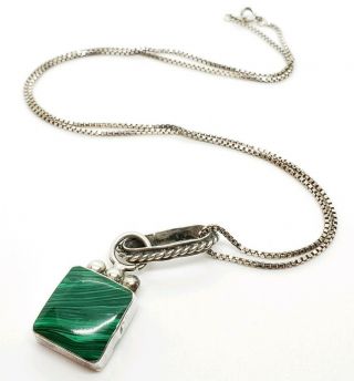 Vintage Signed 925 Sterling Silver Mexico Malachite Inlay South West Necklace