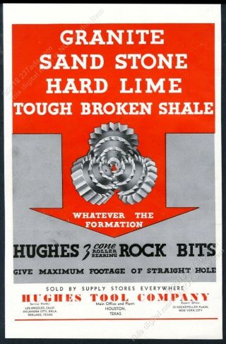 1934 Howard Hughes Tool Company Oil Well Rock Bit Art Vintage Print Ad
