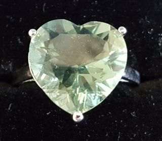 Sterling Silver & Green Citrine Vintage Art Deco Antique Heart Ring - Size S