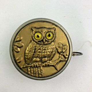 Vintage German Sewing Measuring Tape Embossed Glass Eye Owl Design