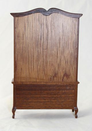 Vtg Dollhouse Miniature Carved Walnut Wood Colonial Wardrobe Armoire Floral 2