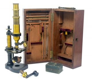 Antique Brass Simple and Compound Microscope by Nachet et Fils,  Paris,  1856 - 62 2
