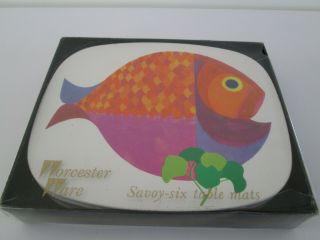 Vintage Worcester Ware Savoy Six Table Mats Retro Fish Pattern Design Boxed