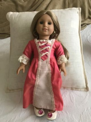 American Girl Vintage Doll Elizabeth Meet Dress & Shoes; Ears Pierced.  Xtra Bag