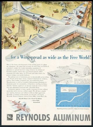 1951 B - 36 Convair Usaf Plane Construction Art Reynolds Aluminum Vintage Print Ad