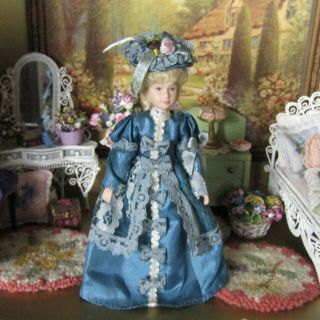 Dollhouse Artisan Porcelain Doll Victorian Georgian Handmade Dress Fan Clothing