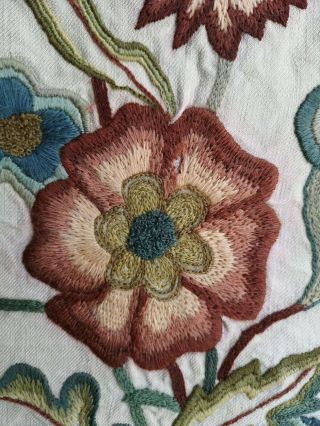 VINTAGE CREWEL EMBROIDERED FLORAL WOOLWORK LARGE PANEL A/F FOR REPURPOSING 2