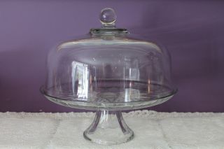 Vintage Dome Lid Heavy Glass Pedestal Pastry / Cake Stand / Punch Bowl