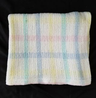 Beacon Baby Blanket Vintage Pastel Plaid Woven Cotton Open Weave White Wpl 1675