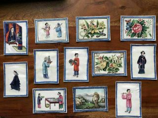 Complete Set Of 12 Chinese 19th C Pith/rice Paper Paintings With Box
