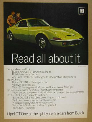 1970 Buick Opel Gt Yellow Car Photo Vintage Print Ad