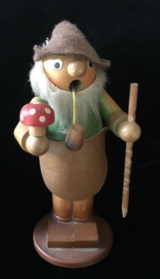 Vintage Wooden 7 " Smoker Holding Mushroom Likely Made In West Germany