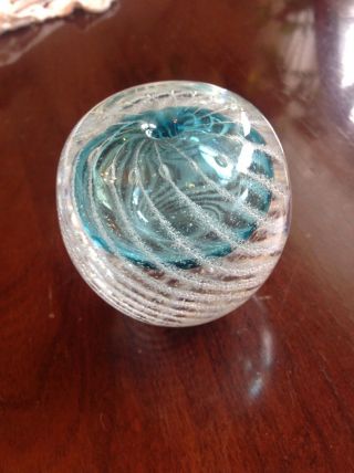 Vintage Art Glass Paperweight - Blue Swirl - Controlled Bubble