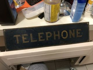 Antique Brass Copper Telephone Phone Booth Sign Advertising Vintage Tin