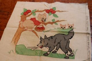 Vintage Darling Pillow Cover Three Little Pigs & Wolf By Vogart No.  1003