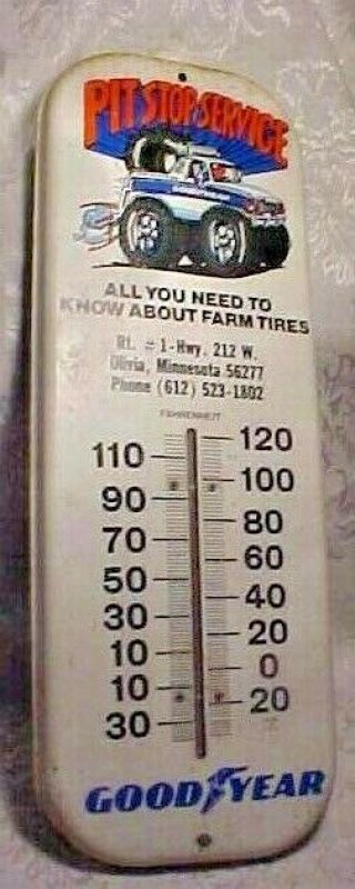 Vintage Old Man Cave Metal Tin Good Year Gas Station Service Thermometer Sign