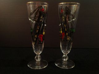 Libbey Treasure Island Tall Pilsner Beer Glass Set Of Two (2) Vintage Pirate