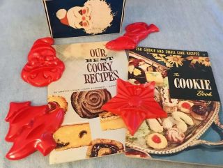 Vintage 4 Aunt Chick’s Merry Xmas Christmas Cookie Cutters,  2 1960s Cookie Books