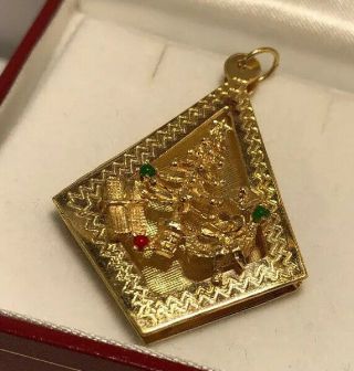 WoW Rare Vintage 14k Yellow Gold Christmas Tree Holiday 3D Antique Pendant Charm 2