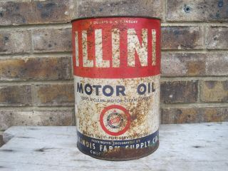 Vintage Rare 5 Quart Metal Illini Motor Oil Can Illinois Farm Supply Petroliana