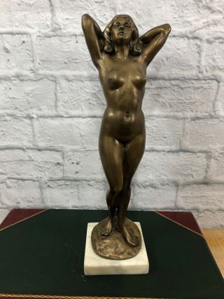 Antique Signed Gyula Julius Maugsch Bronze Sculpture Nude Woman 1930’s