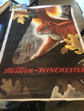 1955 Western Winchester Litho Man Hunting Squirrel