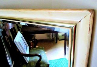 Huge Vintage Wall Mirror Leaning Floor 40x48 Buttercream Frame Beveled High Qlty 2