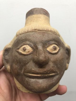 Rare Moche Head Pot Paint With Great Details And No Repair