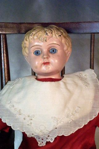 16 " Minerva Tin Head Antique Doll W Glass Eyes Antique Clothes A Old Girl