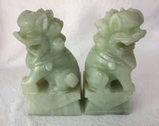 Vintage Jade Chinese Foo Dogs Lion Hand Carved Figurines Bookends