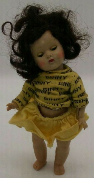 Vintage Vogue Ginny Doll Brunette Raven ? Hair With Yellow Sweater & Skirt Rare