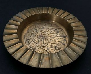 Vintage Brass Ashtray - Made In India With Etched Design -