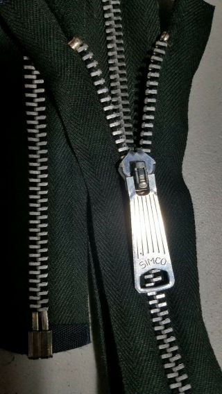Zipper/usa/vtg/ " Simco Bell Long - Tab " /separating 5 Aluminum Metal=23 " /grn - Cotton
